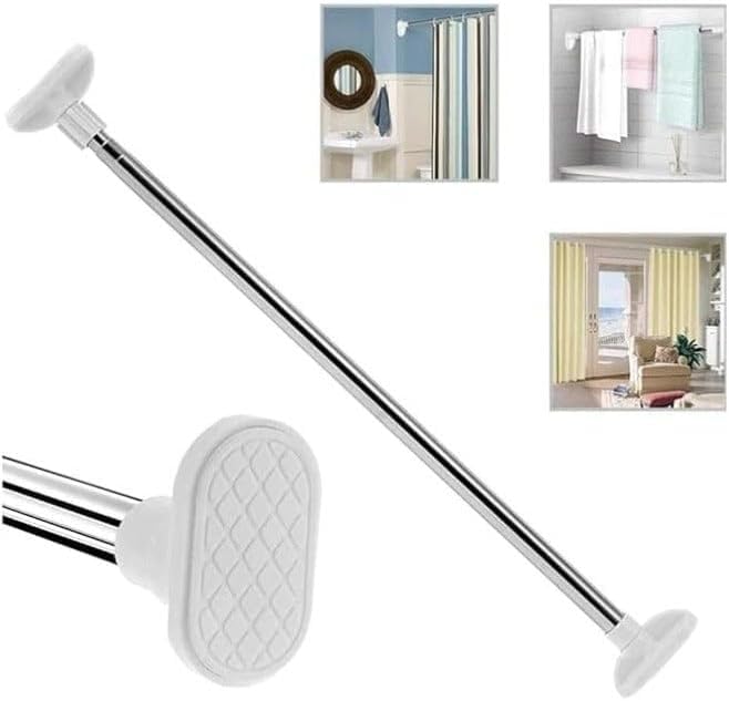 Stainless Steel Adjustable Curtain Rod, 110-260 cm Extendable, Shower Curtain, Clothes Drying Rack, Rust Resistant, Silver/White