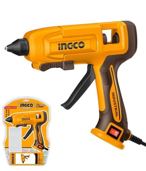 INGCO Hot Glue Gun 45W Max 250W, Model GG408, 11.2mm Glue Stick Diameter, Includes 8 Pieces 150mm Glue Sticks, 220-240V
