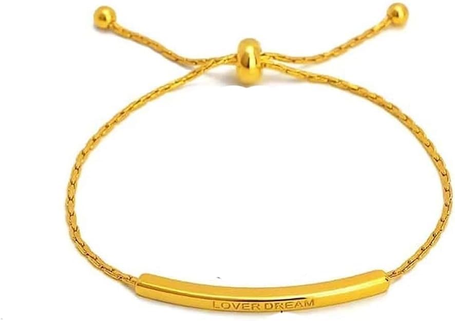 U SHOP 18K Gold Plated Stainless Steel Adjustable Bracelet Minimalist Retro Design with Curved Plate, Elegant and Simple.