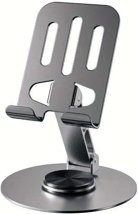 Phone Holder for Desk Photography Aluminum Metal Stable Foldable Mobile Phone Holder 720 Degree Rotation Portable Girl and Man Compatible with All iPhone Samsung Phone (Purple or Black)