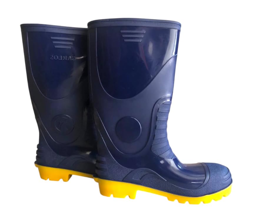 Carlos PVC Safety Boot, Navy Blue with Yellow Sole, Waterproof Work Boots كوزلوك كارلوس (46)