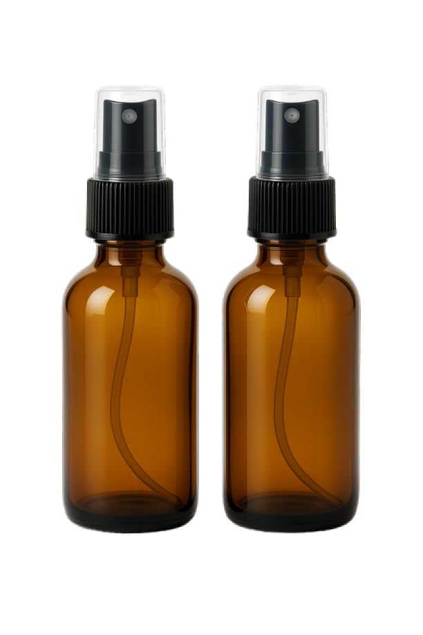 2 Oz Pack of 2 Glass Spray Bottles-Use to Store for Essential Oils, Perfumes,Face Mist, Fragrances, Water Size, Amber Glass Spray
