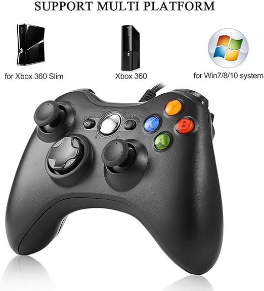 Black Wired Controller Compatible with Xbox 360 and Xbox 360 Slim, Support Windows 7/8/10
