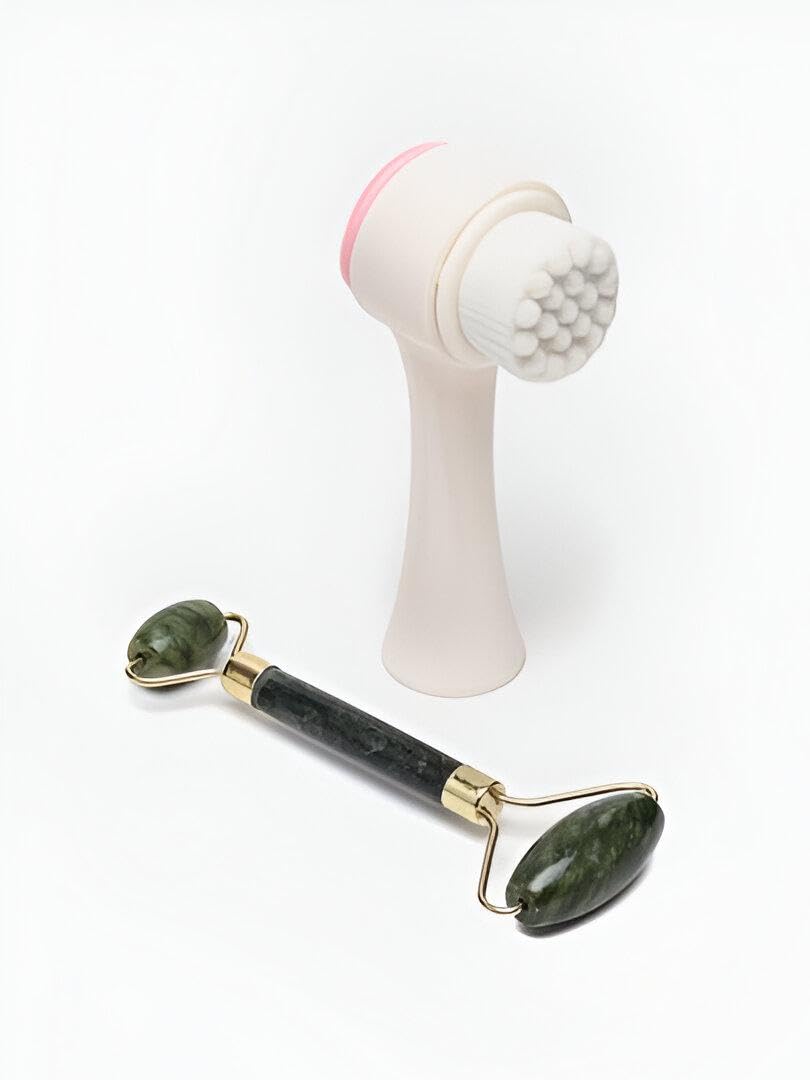 Jade Roller - 2 in 1 Facial Cleansing Device Promote Blood Circulation, Tighten Pores, Reduce Dark Circles and Under Eye Bags to Give You Smooth, Radiant Skin with Instant Sensation