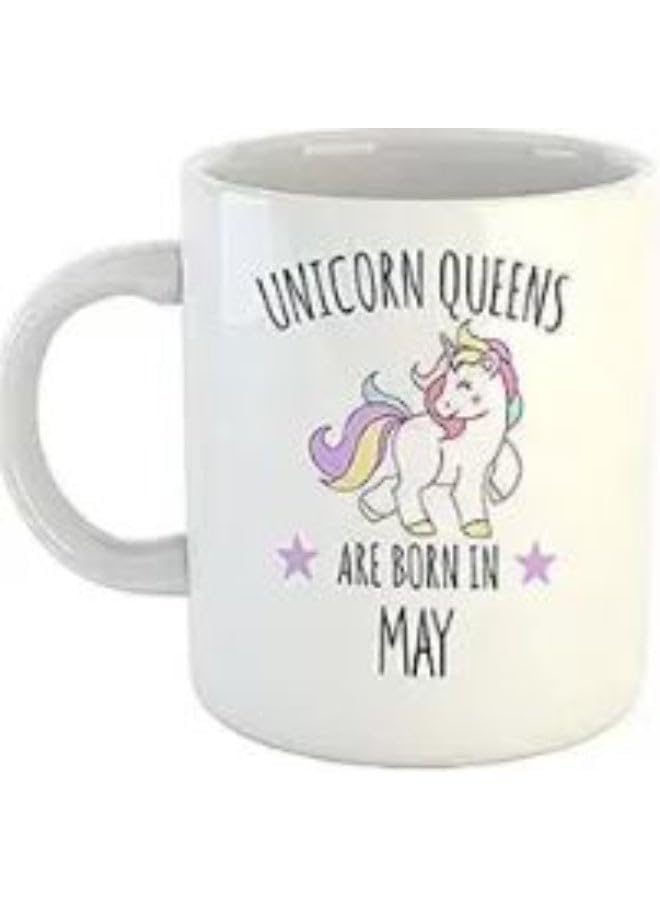 Coffee Mug with Heart Handle Design Printed with the words "Queens are Born in May" | Stylish Mug | Best gift for mom and sister to give on birthday occasions