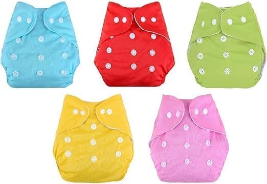 Baby Cloth Diapers Reusable Washable Adjustable Cotton Pocket Nappies For Newborn Infant Toddler 0-3 Years Multicolor Pack Of 5