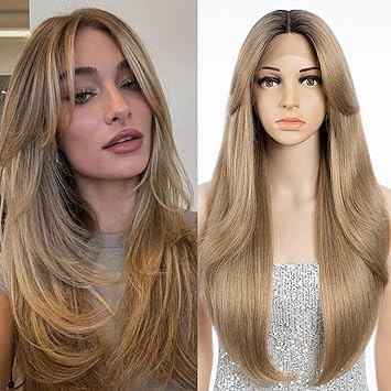 Long Hair Wig, Heat Fiber Synthetic Hair Wig, 24 Inch, Easy to Manage, Tangle-Free, Soft and Feminine Look in Seconds (gold-blonde)