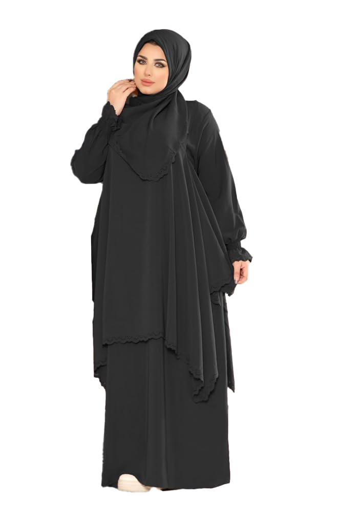 MISK Abaya 4 Piece Blouse and Veil for Women One Size, Brown GS-7068