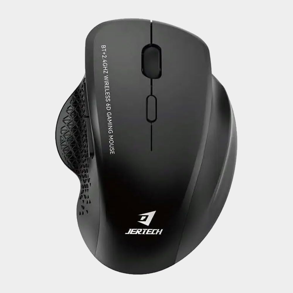 JERTECH W500 Silent Rechargeable Dual Mode Blutooth / 2.4G Wireless Mouse 10m – 6 Buttons – Power Saving On/Off button – 2400 DPI – Lightweight – For Gaming Business | Black