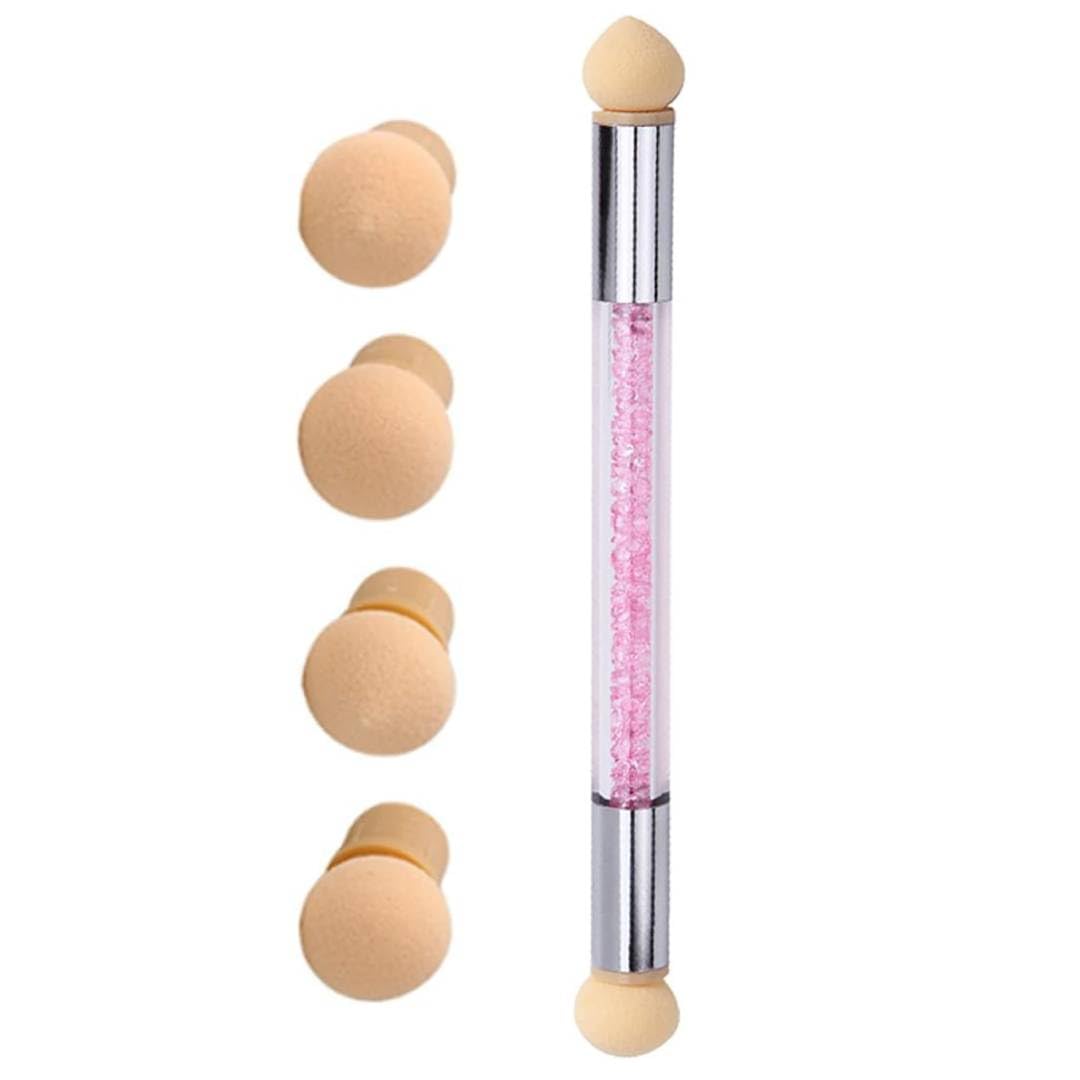 Sponge Nail Art Gradient Tool Pen – Double-Ended Acrylic Nail Design Brush with 4 Replaceable Heads – Gradient, Ombre & Blending Sponge Pen for DIY Manicure & Salon Nail Art
