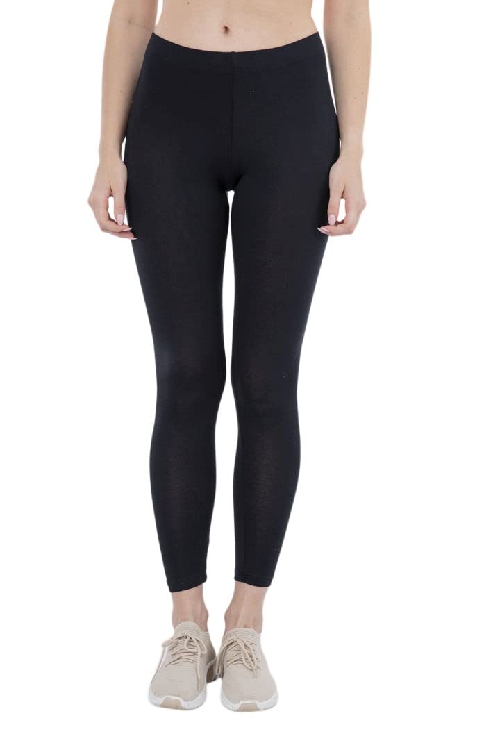 Carina Womens Cotton Solid High-Rise Elastic Waist Leggings