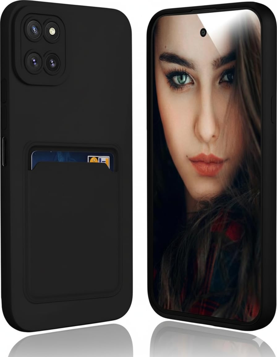 Soft Silicone Case Cover with Card Holder Compatible with Samsung Galaxy Note 10 Lite, Fashion Soft Design Wallet Case (Black)