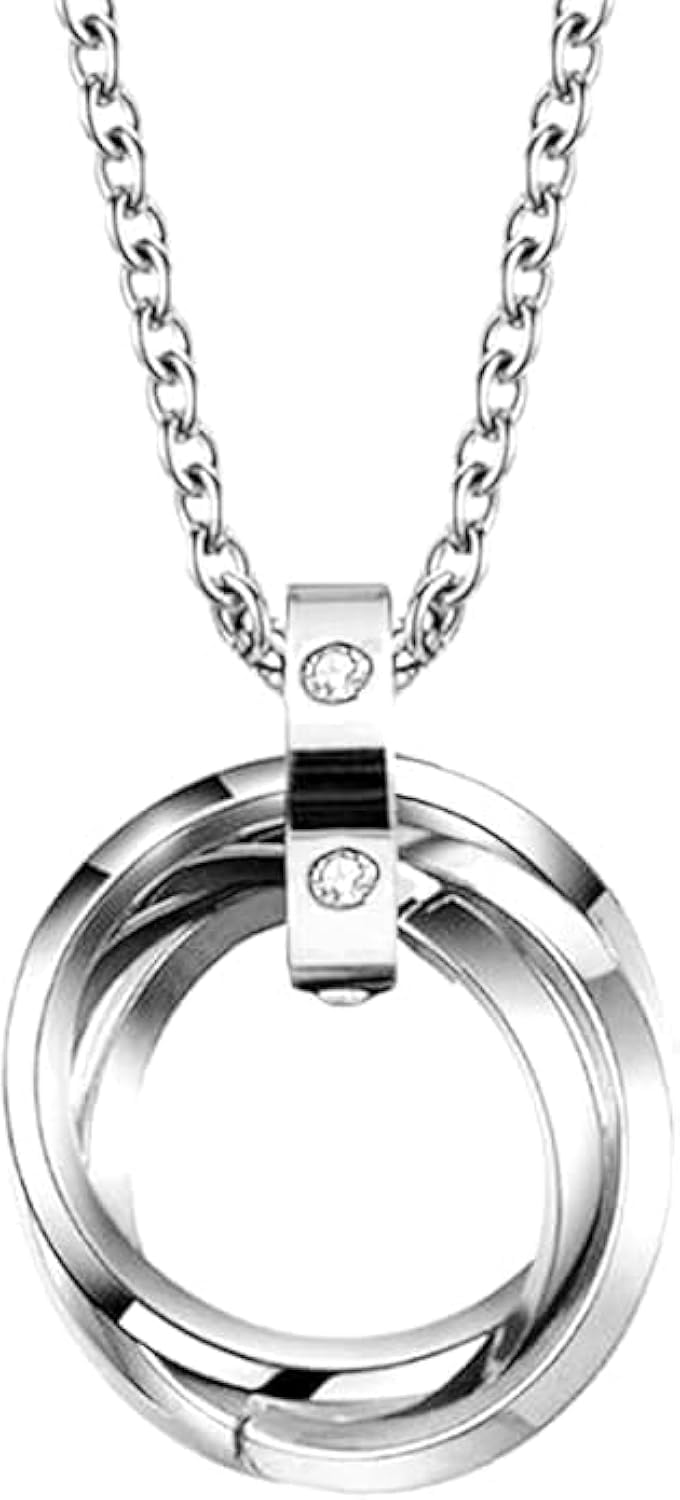 Showday Unisex 3-Interlocking Circles Pendant Necklace - Braided Stainless Steel Trinity Ring Charm - Hip Hop Chain for Men & Women - Ring Holder Keeper Necklace سلسلة رقبة