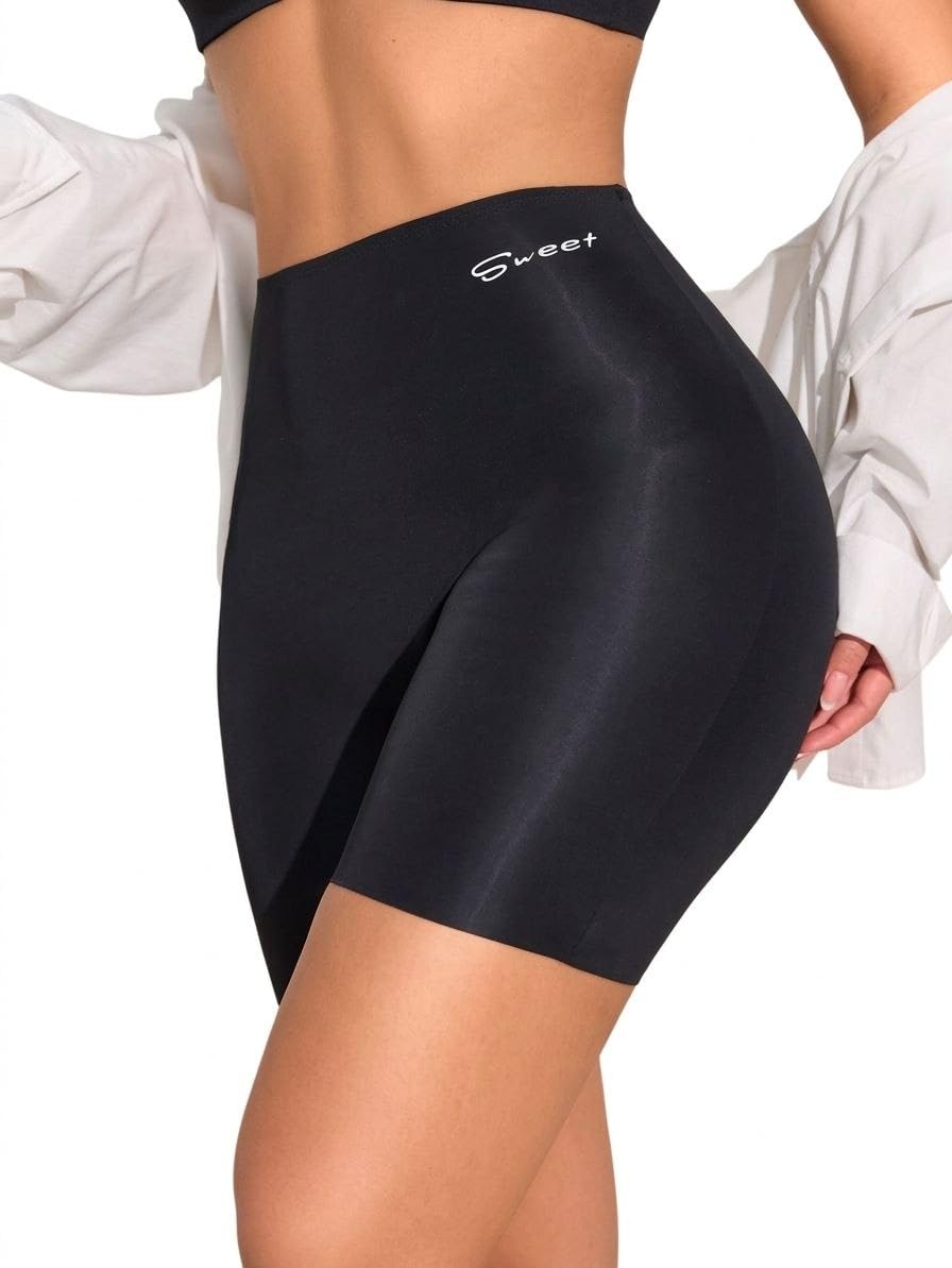 SHEIN-Women Letter Print High Waist Casual Antiexposure Shorts, For Everyday Wear