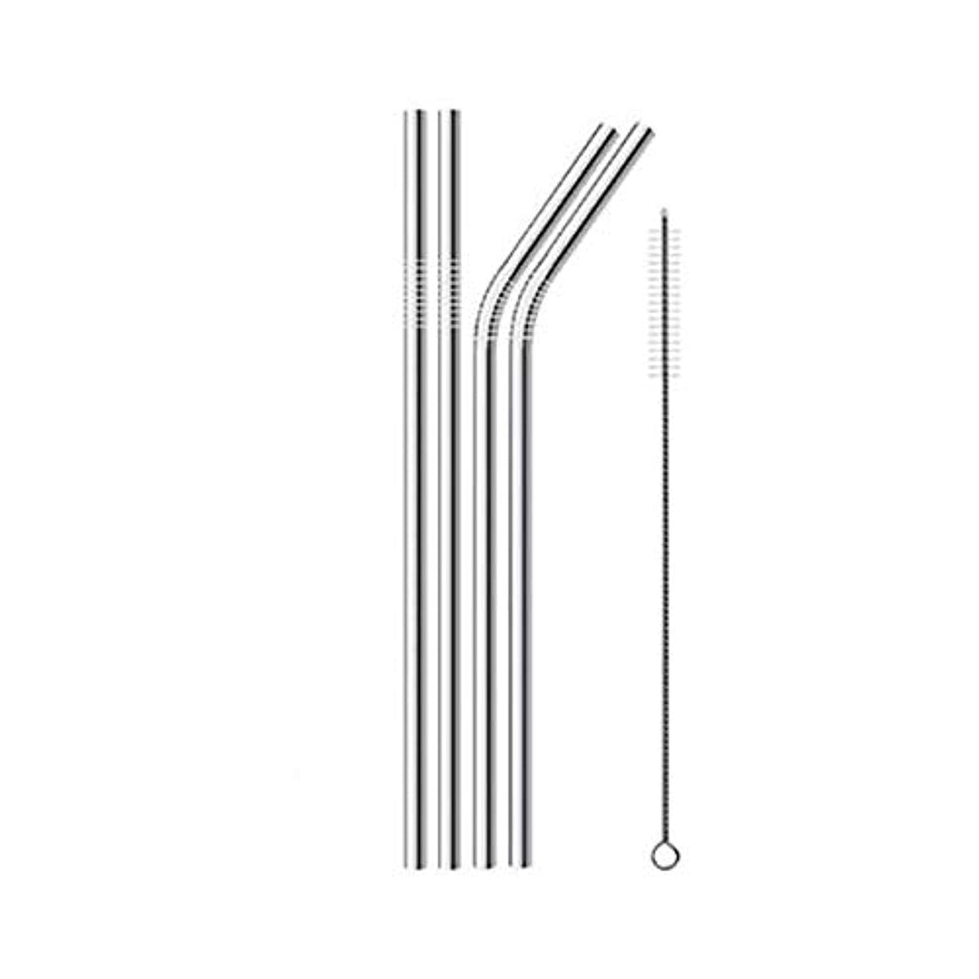 Reusable Metal Drinking Straws 304 Stainless Steel Sturdy Bent Straight Drinks Straw with Cleaning Brush, 4 pcs
