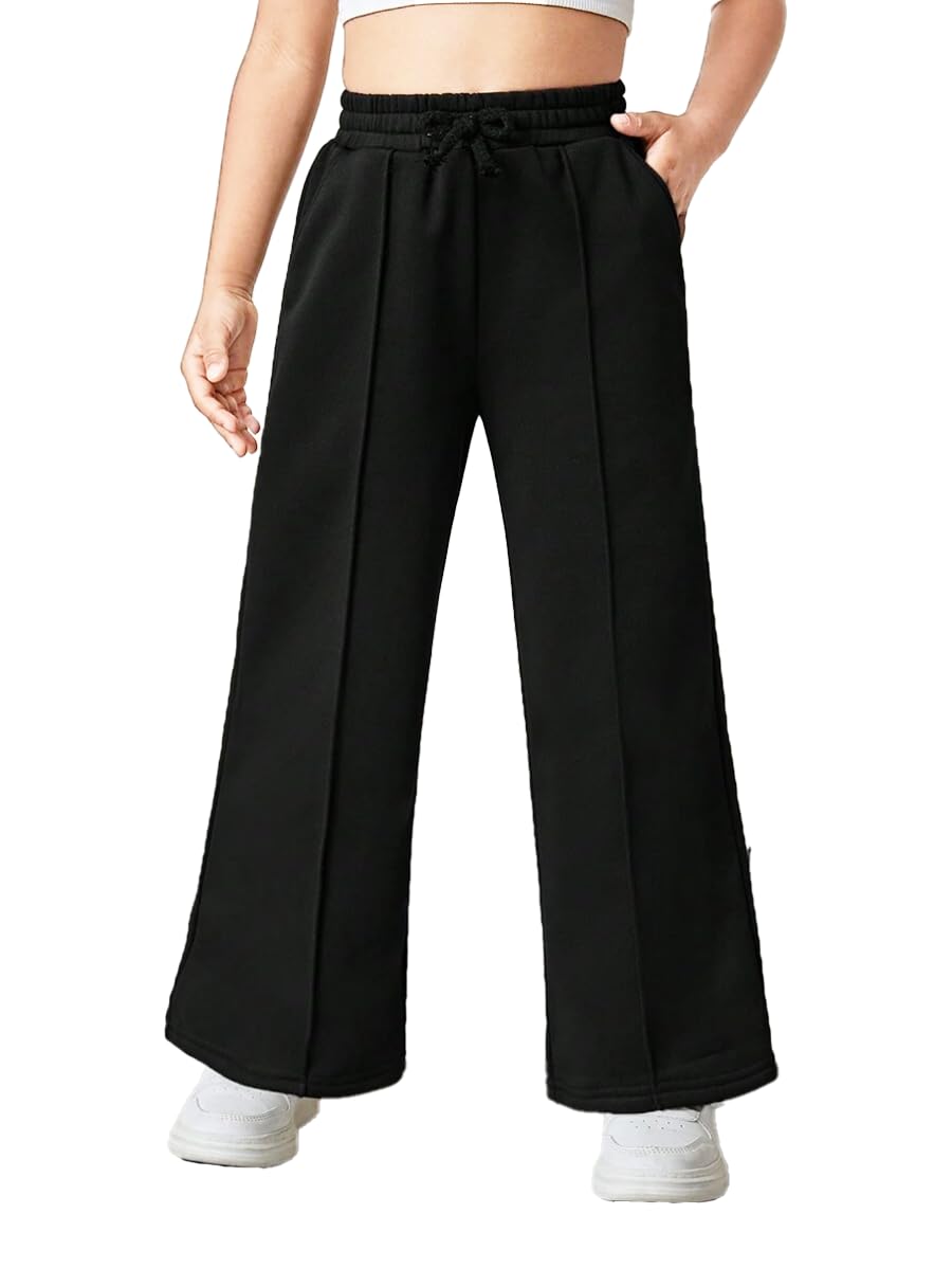 Sweatpants Wide Leg With Line For Kids & Teens – High Waist - Side Pockets Drawstring Pants for Girls - casual loose sports Pants - Daily wear Sportswear