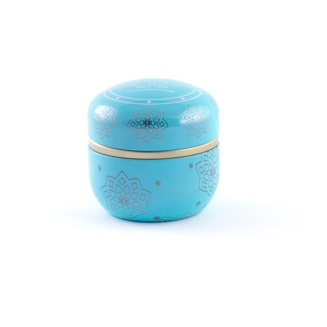 Scented Candles White Tea Scent Imported Custom Designed Metal Container Candle, 7.5 cm Height x 8 cm Diameter Size, Blue