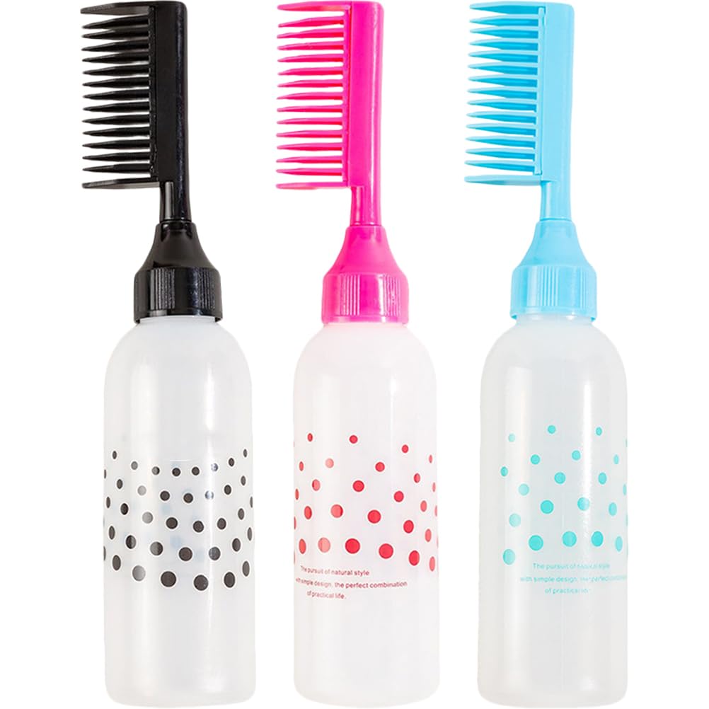 Beavorty 3pcs Root Comb Applicator Bottles Hair Dye Applicator Brush Hair Oil Applicator with Graduated Scale for Home Salon