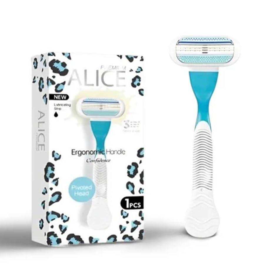 Alice Premium Women's Razor Triple Blade - Ergonomic Handle + Pivoting Head + Aloe Vera Lubrastrip - Softness & Safety for Sensitive Skin I by Al Shabrawini Pharmacy (1 Machine)