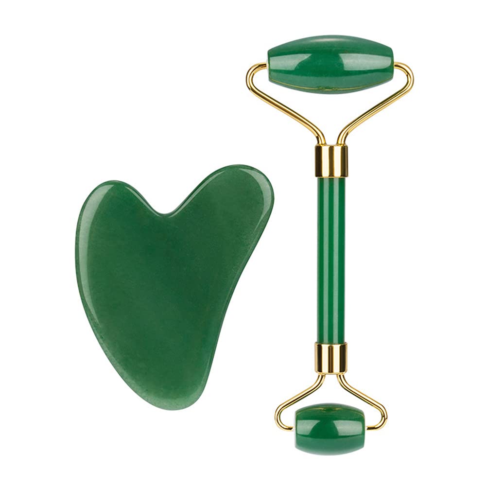 Anti Aging Real Natural Jade Stone Facial Roller Authentic Lymphatic Drainage Massager for Face and Gua Sha Set