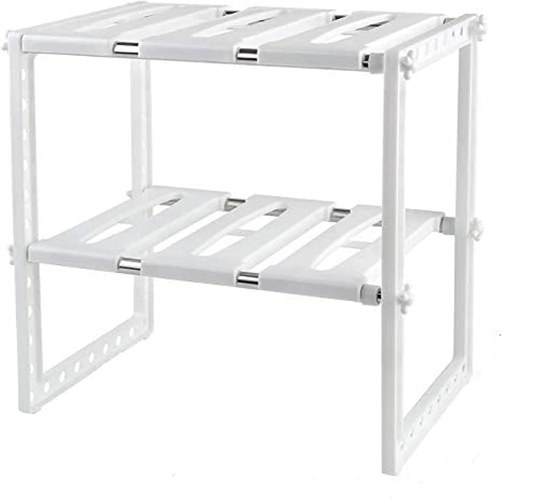 SKY-TOUCH Expandable Under Sink Storage 2 Tiers, Kitchen Adjustable Storage Organizer Rack, White