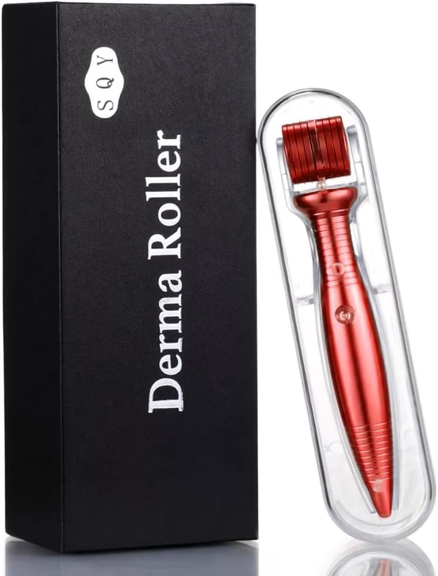 Derma Roller Microneedling Kit, 540 Titanium Micro Needles, Facial Skincare Roller for Face, Beard and Scalp, Home Grooming Tool (Red, 1.00)