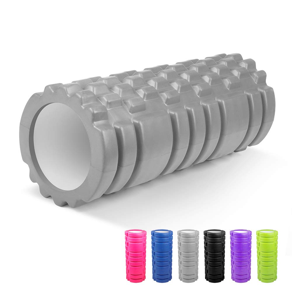 lohey Foam roller, trigger point fitness foam roller deep tissue muscle massage roller lightweight hollow yoga pilates roller for relax muscles, balance exercises, physical therapy, pain relief (grey)