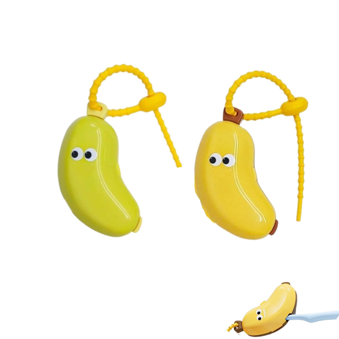 2 Pack Banana Toothbrush Cover, Portable Banana Toothbrush Holder for Travel, Camping, School Trips, Green and Yellow
