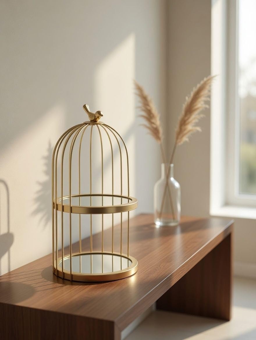 Gold Birdcage Cake Stand – Decorative Metal Cupcake & Dessert Tower | Afternoon Tea Stand for Weddings, Parties & Home Décor | Elegant Display for Pastries, Cookies & Treats (2 Tier)