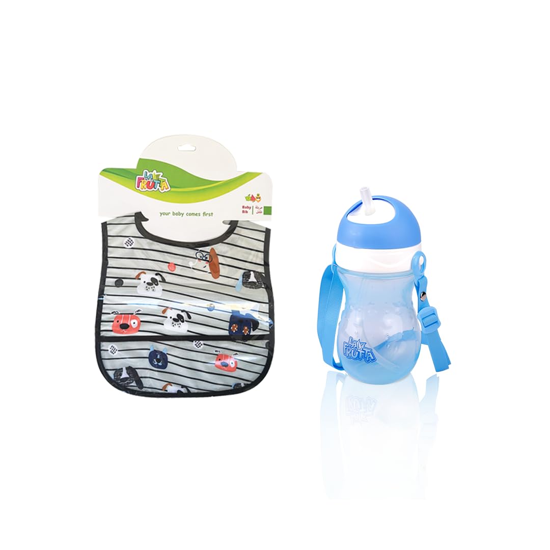 La Frutta (Sport Cup- 18+ Months -360ml & PVC Baby Bib with pocket)
