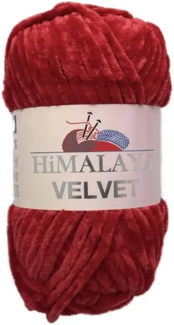 Himalaya 100 g Velvet Dolphin Wool, 40 Colours to Choose From, Chenille Knitting Yarn, Fluffy Yarn, Shiny Accessory, Clothing, Blankets (90052 Dark Red)