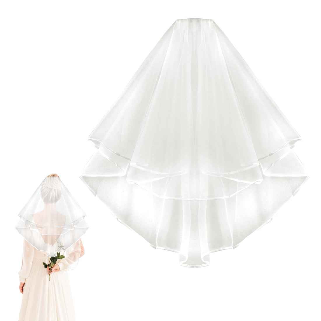KALIONE Beige Wedding Bridal Veil with Comb 2 Tier Tulle Short Lace Mesh Veil for Bride Wedding Shower Bachelorette Engagement Hen Do Night Party