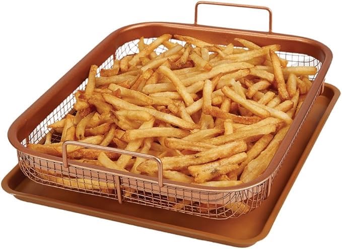 Air Fryer Tray, Oven Baking Pan, Nonstick Air Fryer Basket with Raised Mesh Insert and Handles for 360° Even Heat Circulation and Perfectly Crispy Oil-Free Cooking
