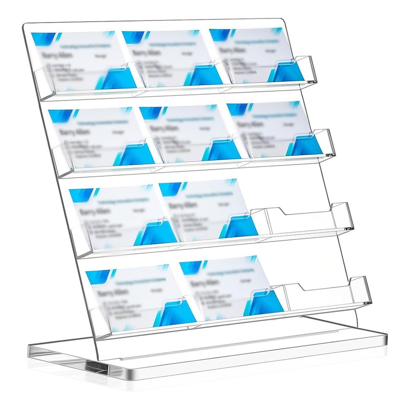 BEST MEDIA 12-Slot Freestanding Acrylic Business Card Holder, Multiple Display Stand and Organizer for Office, Meeting, and Exhibition - 20L x 12W x 9H cm - 12-Slot - 1 piece - Clear