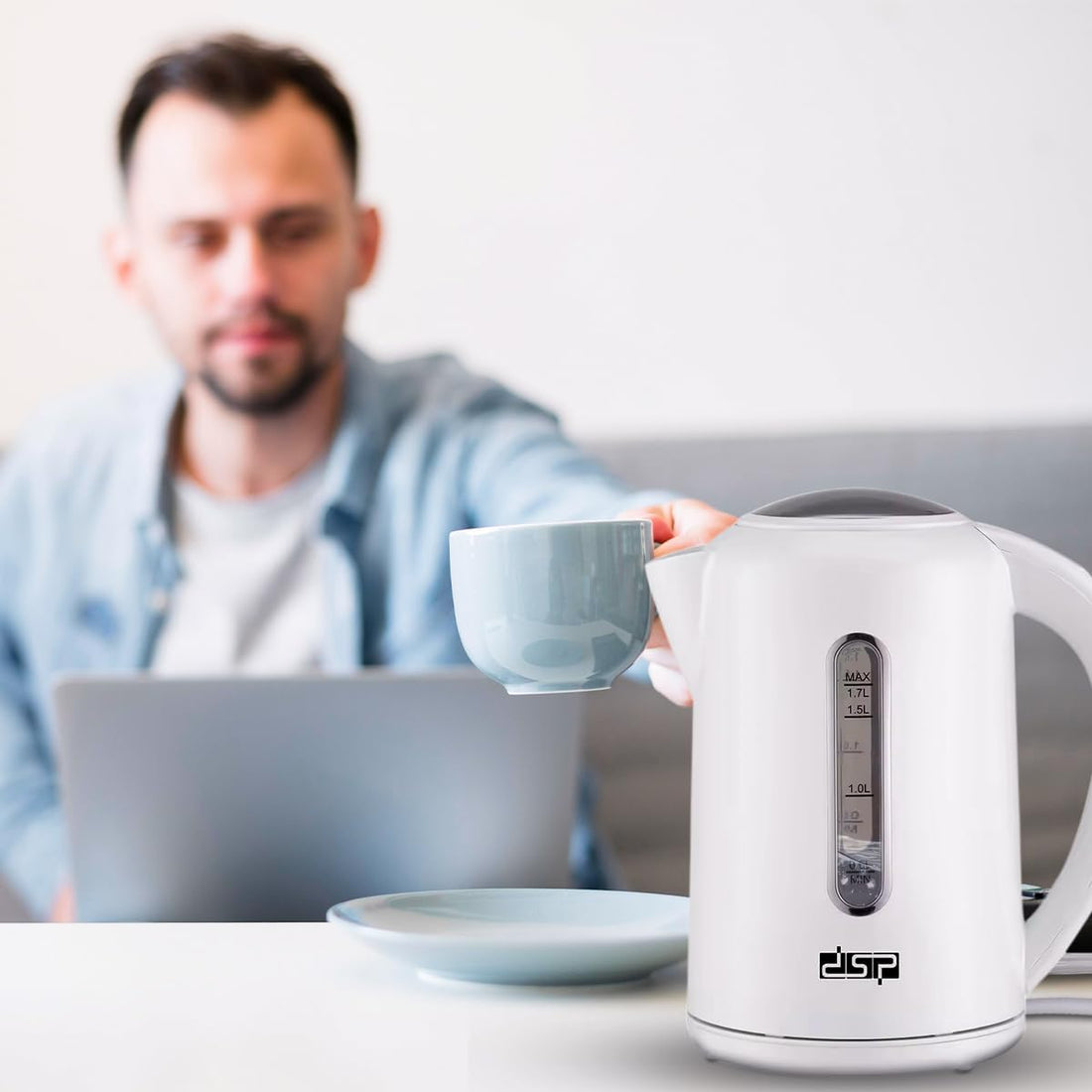 DSP electric kettle, Water Boiler, 1850-2200W, 1.7L, 360° Rotation, Safety Features: No Water Boil Cut-Out & Overheating Protection, with Automatic Shut-Off & Powerful Filtration, KK1112