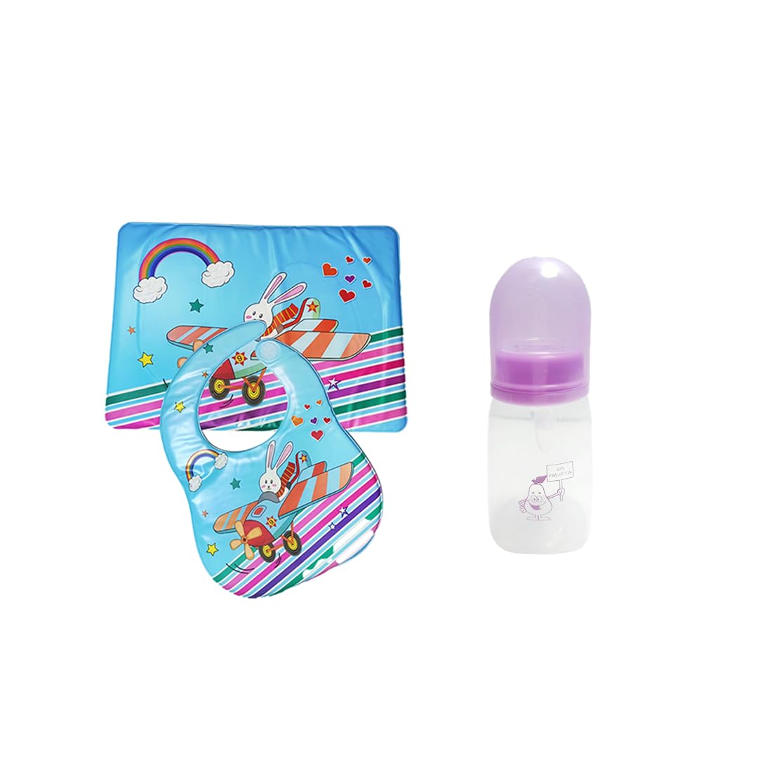 La Frutta (feeding bottle with spoon 150ml & PVC Baby Bib with baby feeding mat)