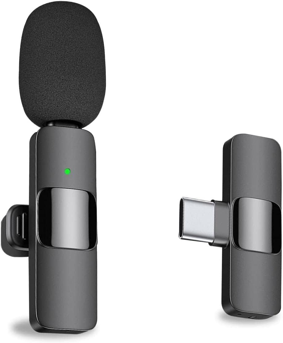 Beauty beast Professional Wireless Lavalier Lapel Microphone for Android Computer - Cordless Omnidirectional Recording Mic USB C Interface for Interview Video Podcast Vlog YouTube (USB-C 1 to 1)