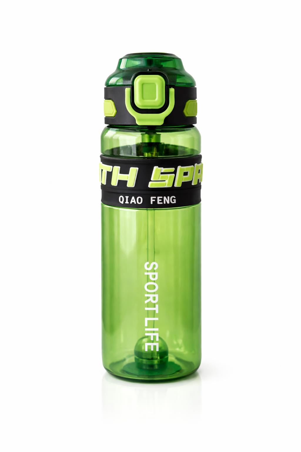 950ML Sports Water Bottle with Lock & Carry Handle, BPA Free Plastic Leakproof Drinking Bottle with Flip Lid & Strap, Reusable Gym School Travel Bottle (Green)