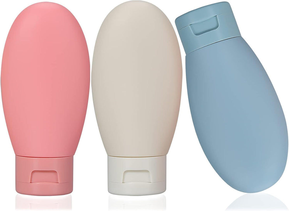 Generic Travel Bottles Set of 3, 60ml, Silicone, Wide Neck for Easy Filling, Reusable, Round, Hand Wash, Travel, Cosmetics, Shampoo/Conditioner