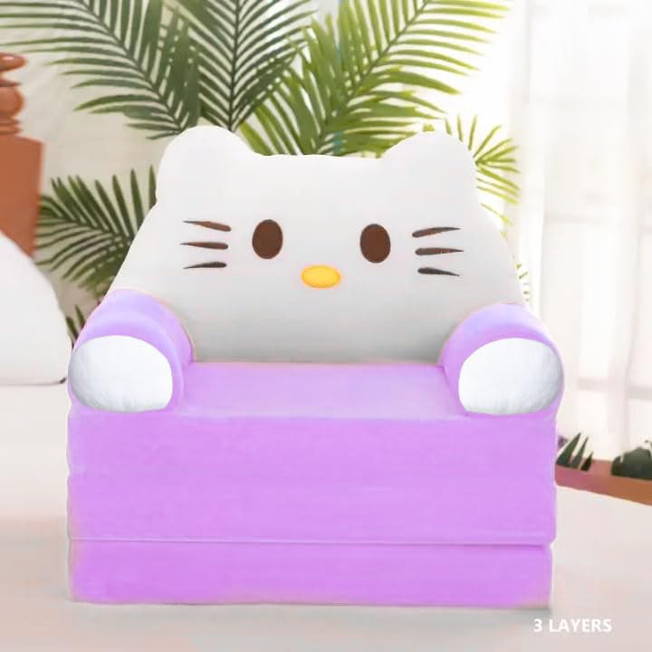 Katy Kids Plush Sofa Chair – Soft Stuffed Children Armchair with Backrest & Armrests, Premium Polyester Fiber & Foam Filling, Cute Character Design, 120 x 50 cm (Pink)