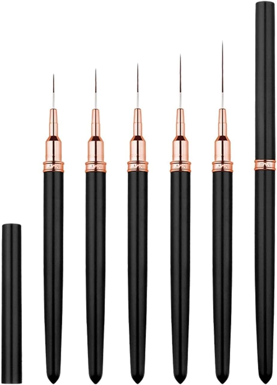 5Pcs Art Liner Brushes, Painting Nail Art Brush Set,Fine Polish Thin Nail Pen Set Nail Art Pens for Long Lines, Thin Details, Fine Drawing(5/8/12/20/25mm)-BLACK COLOR
