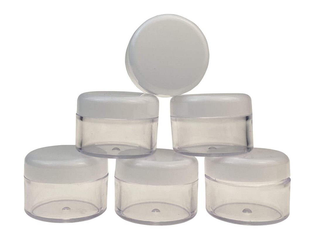 50PCS Transparent Empty Round Plastic Lotion Bottle Refillable Container Storage Tank Vial Jars Sample Packing Canister For Storing Facial Cream Loose Powder Eye Shadows Lip Balm Blush (20g/0.7oz)