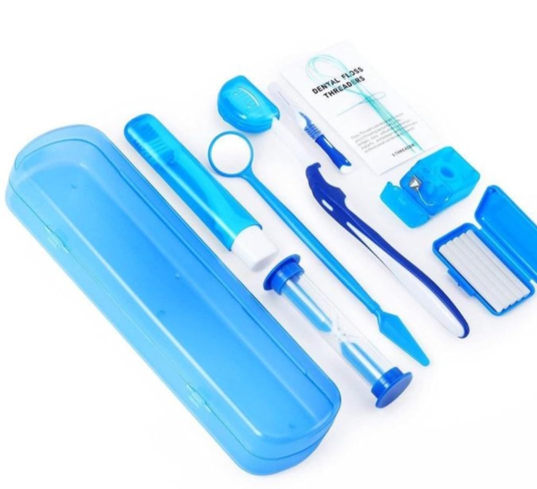 Net Bag Portable Orthodontic Care Kit Orthodontic Toothbrush Kit for Orthodontic Patient for Braces Travel Oral Care Kit Dental Travel Kit Interdental Brush Dental Wax Dental Floss (8 Pcs/Pack)-
