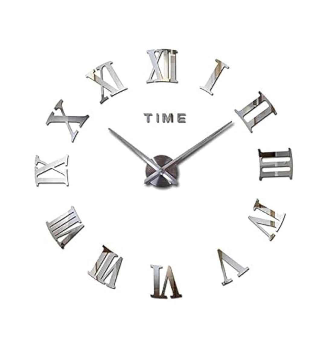 Personality art Home Decoration Frameless Wall Clock Large 3D Roman Number Wall Sticker Unique Creative Xmas Present - Silver Mirror(With Silver Mirror Dial)