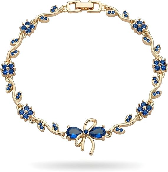 Luxury Women's Tulip Flower Bracelet 14K Gold Plated Stainless Steel with Colorful Zircon Stones – Elegant Adjustable Gift