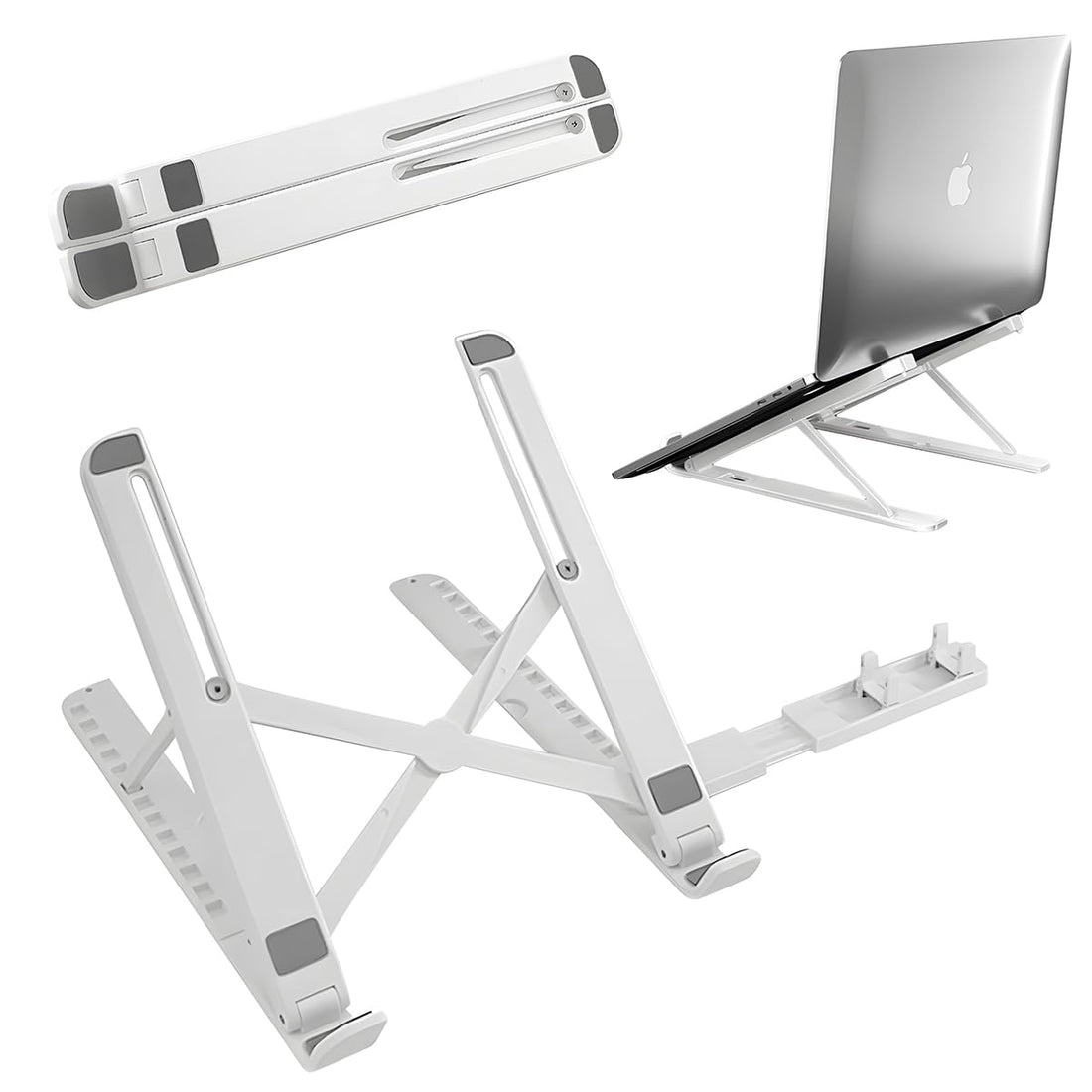 ECVV 2-in-1 Plastic Laptop Stand for Desk and Phone Holder, Adjustable Foldable Laptop Riser Portable Ergonomic ABS Notebook Stand for Laptops/iPad (11-17")