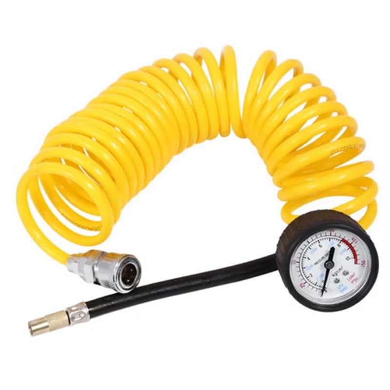 KaberMisr 2020 Extra Flexible Air Hose with Tire Gauge, Car Air Compressor Attachment, Compatible with Most Tire Pumps and Compressors (5 Meters)