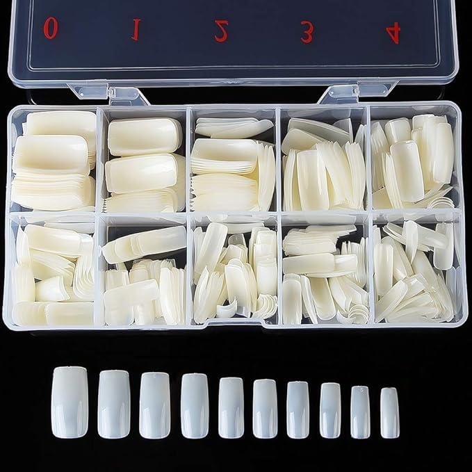 Square Nails Full Cover Artificial Acrylic Nails with Box DIY Nail Tips Multiple Sizes