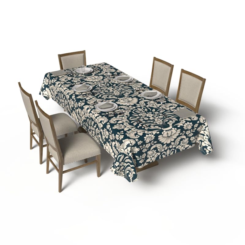 ART MOOD HOME - Helen Tablecloth and Napkins Set - 6 Pieces - Satin Material - 140W x 140L CM Dark Petroleum x Beige