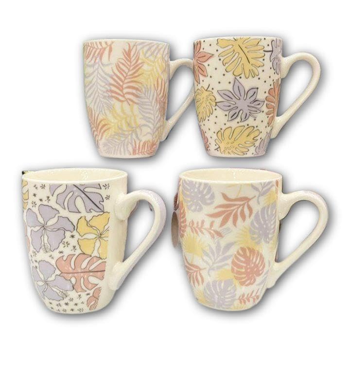 Dishwasher Safe Mugs - Treat yourself to these happy floral porcelain coffee mugs with a yellow‑green dipped base, designed for easy dishwasher cleaning, perfect for coffee rituals. (4Model)